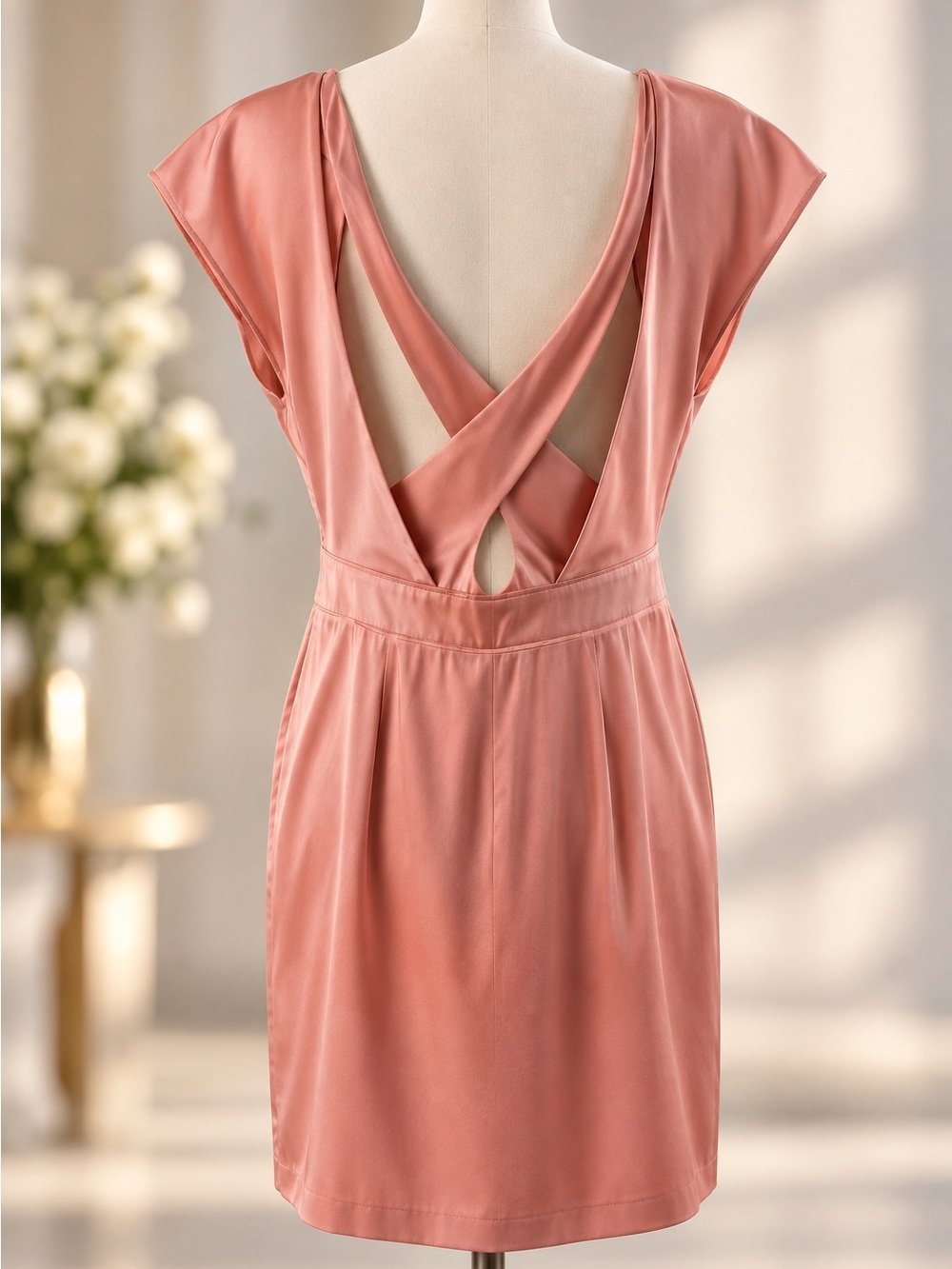 Zac Posen 100% Silk Satin Bow-Tie Open Back Mini Dress in Dusty Rose - Picture 2 of 3